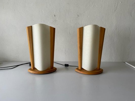 Plastic, Paper and Wood Frame Table Lamps from Domus, Italy, 1980s, Set of 2-RDS-1146558