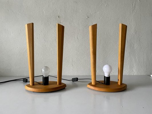 Plastic, Paper and Wood Frame Table Lamps from Domus, Italy, 1980s, Set of 2-RDS-1146558