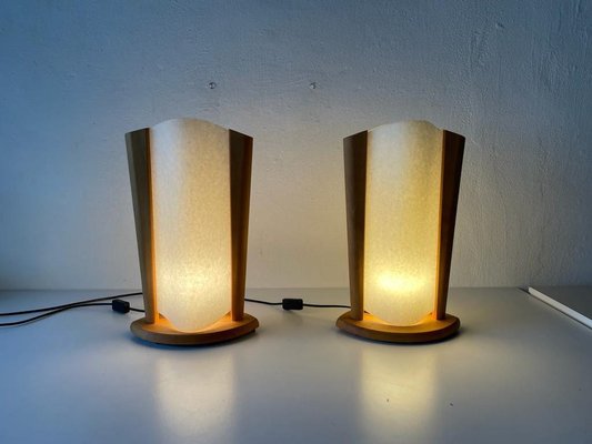 Plastic, Paper and Wood Frame Table Lamps from Domus, Italy, 1980s, Set of 2-RDS-1146558