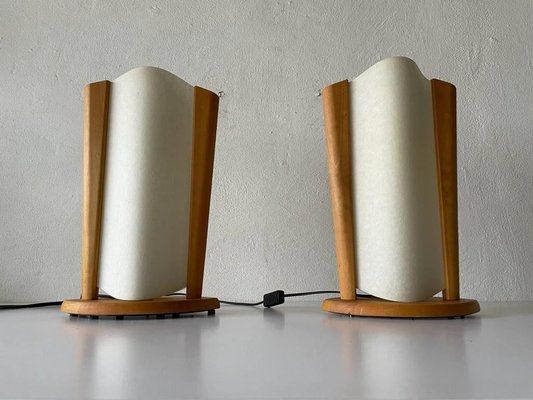 Plastic, Paper and Wood Frame Table Lamps from Domus, Italy, 1980s, Set of 2-RDS-1146558