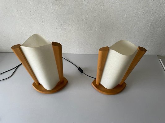 Plastic, Paper and Wood Frame Table Lamps from Domus, Italy, 1980s, Set of 2-RDS-1146558