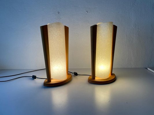 Plastic, Paper and Wood Frame Table Lamps from Domus, Italy, 1980s, Set of 2-RDS-1146558