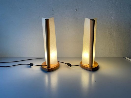 Plastic, Paper and Wood Frame Table Lamps from Domus, Italy, 1980s, Set of 2-RDS-1146558