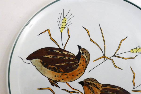 Plate with Hand-Painted Bird Decoration from Gien, France, 1960s-RNR-2041889