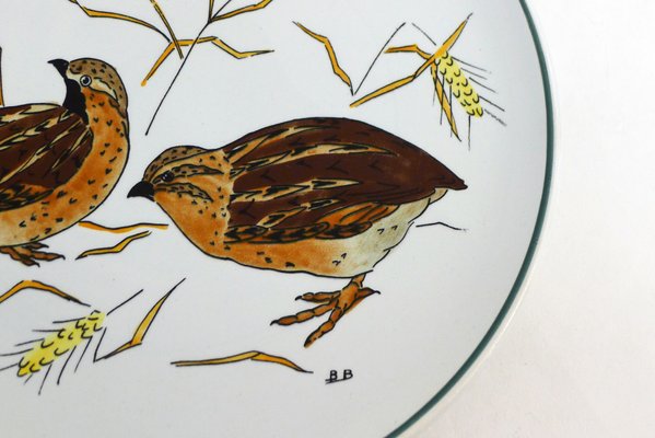 Plate with Hand-Painted Bird Decoration from Gien, France, 1960s-RNR-2041889