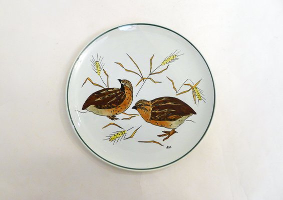 Plate with Hand-Painted Bird Decoration from Gien, France, 1960s-RNR-2041889