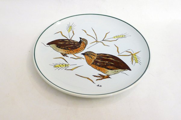 Plate with Hand-Painted Bird Decoration from Gien, France, 1960s-RNR-2041889