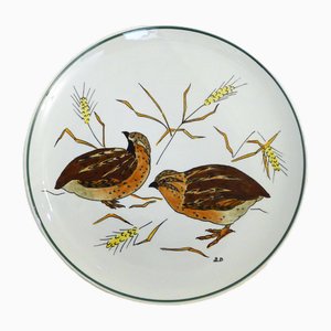 Plate with Hand-Painted Bird Decoration from Gien, France, 1960s-RNR-2041889