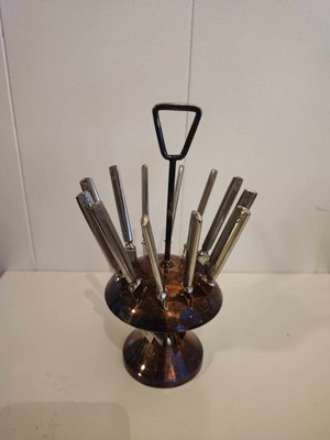 Plated Stand with Knives, 1890s, Set of 13-CAQ-2031515