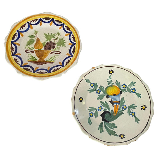 Plates in French Faïence Yellow and Green, Set of 2