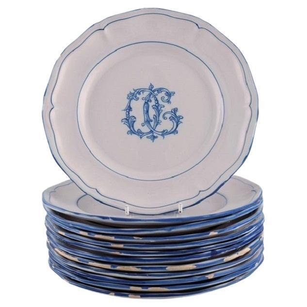 Plates in Hand-Painted Faience by Emile Gallé for St. Clement Nancy, Set of 12