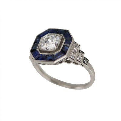 Platinum Ring with Diamonds and Sapphires, 2000s-WMV-1761371