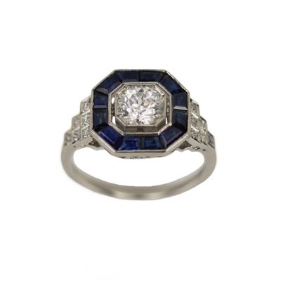 Platinum Ring with Diamonds and Sapphires, 2000s-WMV-1761371