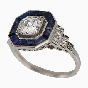 Platinum Ring with Diamonds and Sapphires, 2000s-WMV-1761371