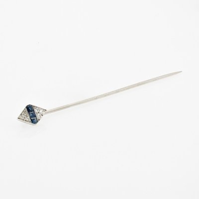 Platinum Tie Pin Brooch with Sapphire and Diamonds from Janesich, France, 1920s-OLU-1407754