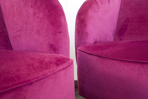 Plum Velvet Lounge Chairs with Maple Cone Feet from ISA Bergamo, 1950s, Set of 2-KY-887972