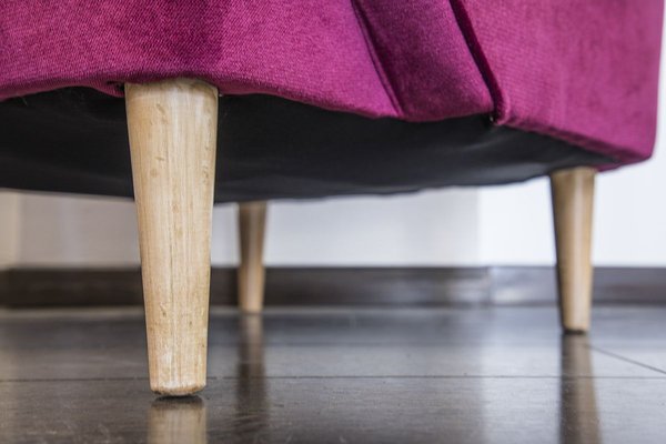 Plum Velvet Lounge Chairs with Maple Cone Feet from ISA Bergamo, 1950s, Set of 2-KY-887972