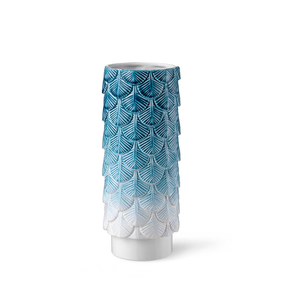 Plumage Hand-Decorated White and Blue Faded Vase by Cristina Celestino for BottegaNove