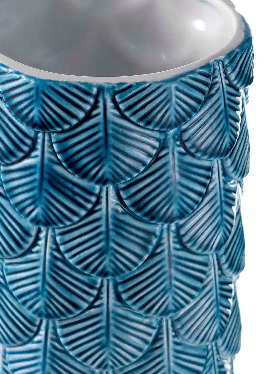 Plumage Hand-Decorated White and Blue Faded Vase by Cristina Celestino for BottegaNove