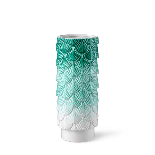 Plumage Hand-Decorated White & Green Vase by Cristina Celestino for BottegaNove