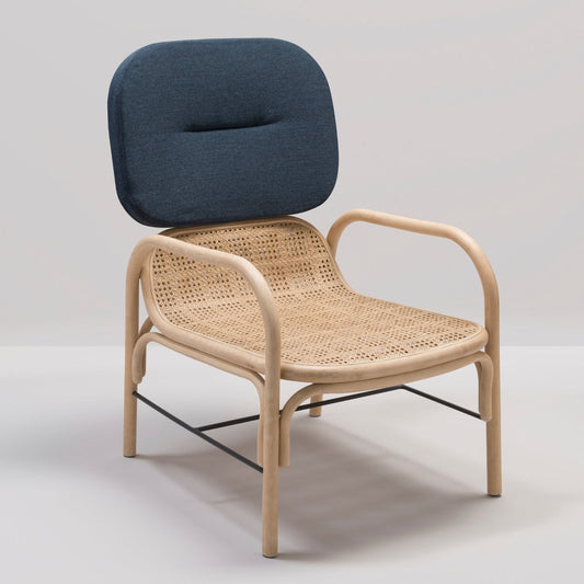 Plus Rattan Armchair with Gabriel Fabrics Mood Blue Cushion by AC/AL Studio for ORCHID EDITION