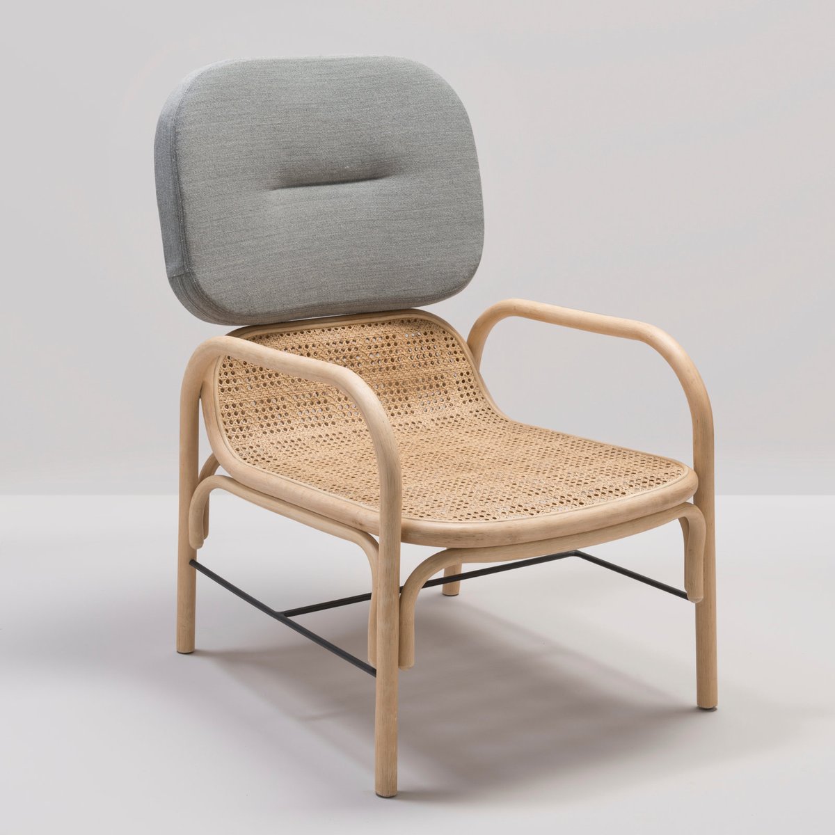 Plus Rattan Armchair with Gabriel Fabrics Mood Grey Cushion by AC/AL Studio for ORCHID EDITION