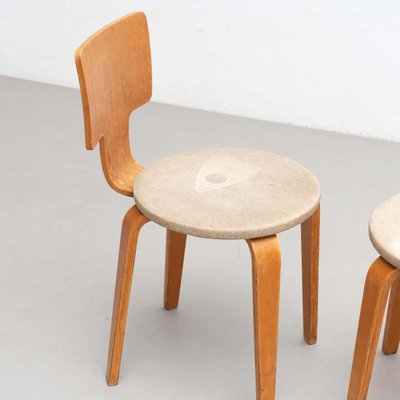 Plywood and Upholstery Chair and Stools attributed to Cor (Cornelius Louis) Alons for Den Boer, Set of 2-WM-1411290