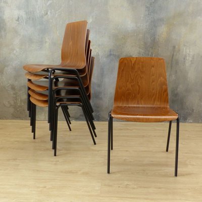 Plywood Dining Chairs from Rilsan, 1950s, Set of 6-WK-838549