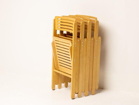 Plywood Folding Chairs, 1980s, Set of 4-WN-1362529