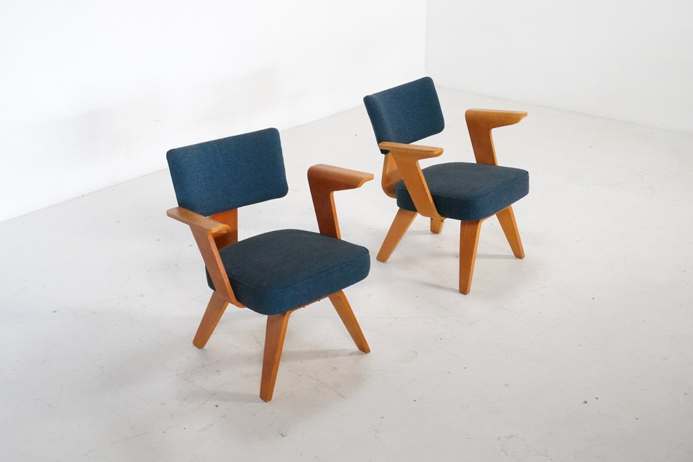 Plywood HF506 Easy Chairs by Cor Alons for Gouda Den Boer, the Netherlands, 1950s, Set of 2