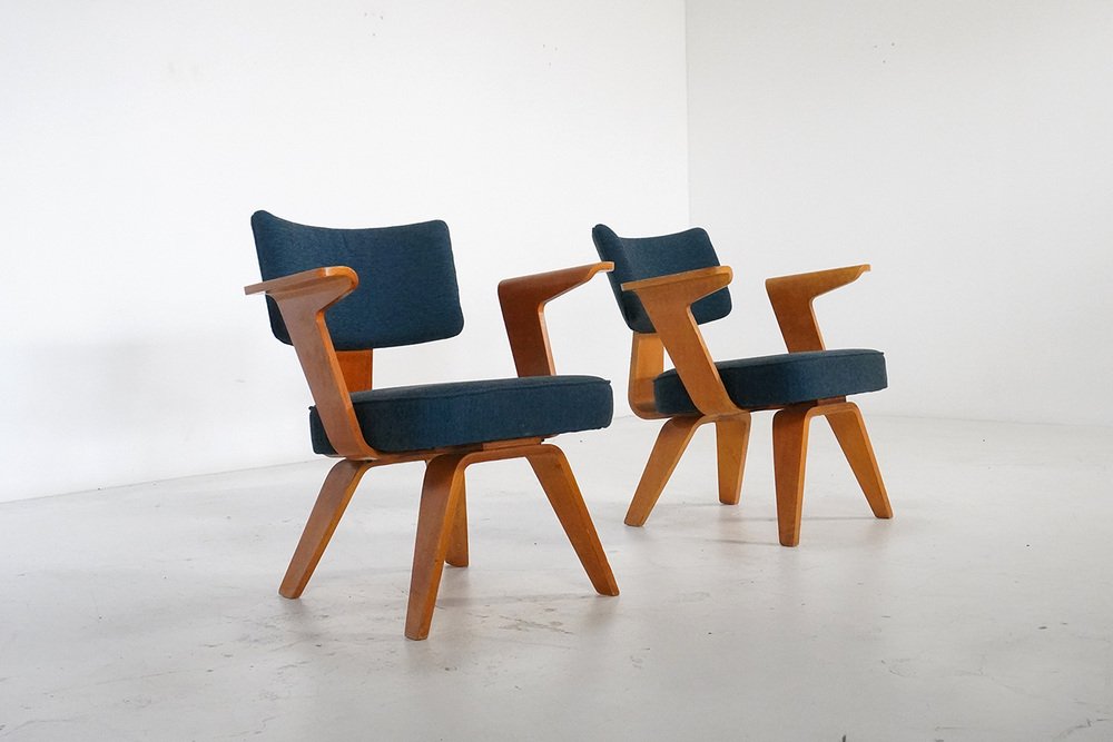 Plywood HF506 Easy Chairs by Cor Alons for Gouda Den Boer, the Netherlands, 1950s, Set of 2