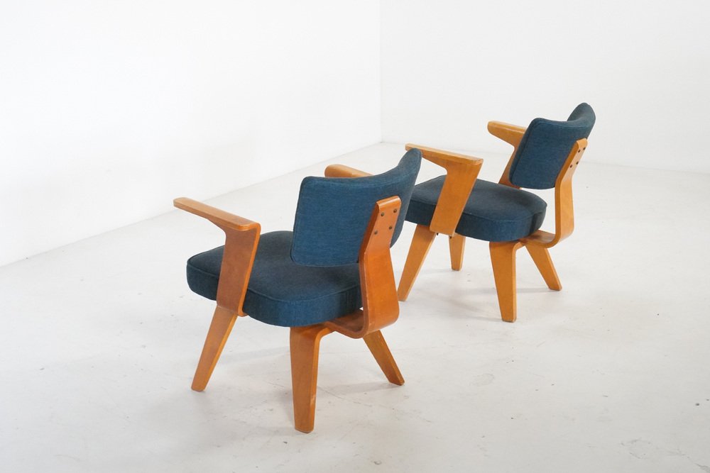 Plywood HF506 Easy Chairs by Cor Alons for Gouda Den Boer, the Netherlands, 1950s, Set of 2