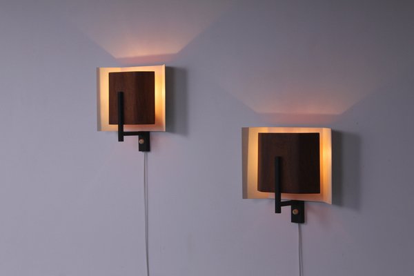 Plywood & Metal Wall Lights by Louis C. Kalff for Philips, 1950s, Set of 2-XT-1373710