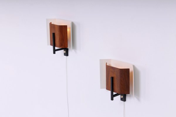 Plywood & Metal Wall Lights by Louis C. Kalff for Philips, 1950s, Set of 2-XT-1373710