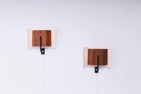 Plywood & Metal Wall Lights by Louis C. Kalff for Philips, 1950s, Set of 2-XT-1373710