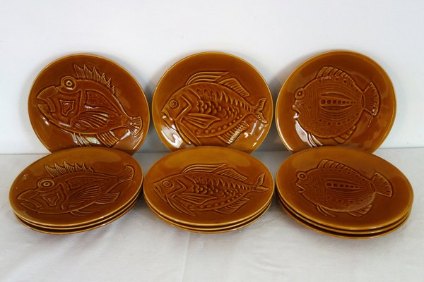 Poisson Plates by Robert Picault for Longchamp, 1970s, Set of 12-XTZ-1775449