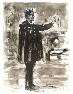 Policeman - Original Tempera and Watercolor by J.L. Rey Vila 1950s-ZCI-758016