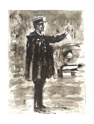 Policeman - Original Tempera and Watercolor by J.L. Rey Vila 1950s-ZCI-758016