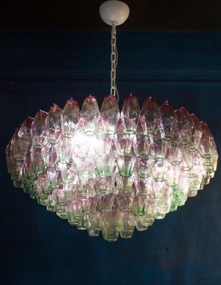 Poliedri Pink and Green Murano Glass Chandelier, 1970-MBH-1032350