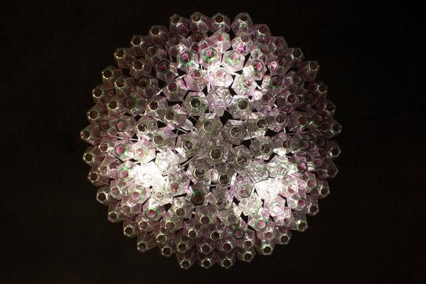 Poliedri Pink and Green Murano Glass Chandelier, 1970-MBH-1032350