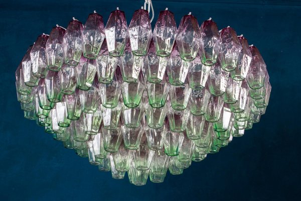 Poliedri Pink and Green Murano Glass Chandelier, 1970-MBH-1032350