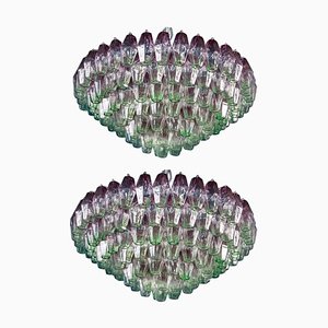 Poliedri Pink and Green Murano Glass Chandelier, 1970-MBH-1032350