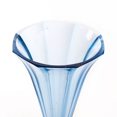 Polish Art Deco Pressed Sapphire Glass Vase, 1930s-FSD-885774