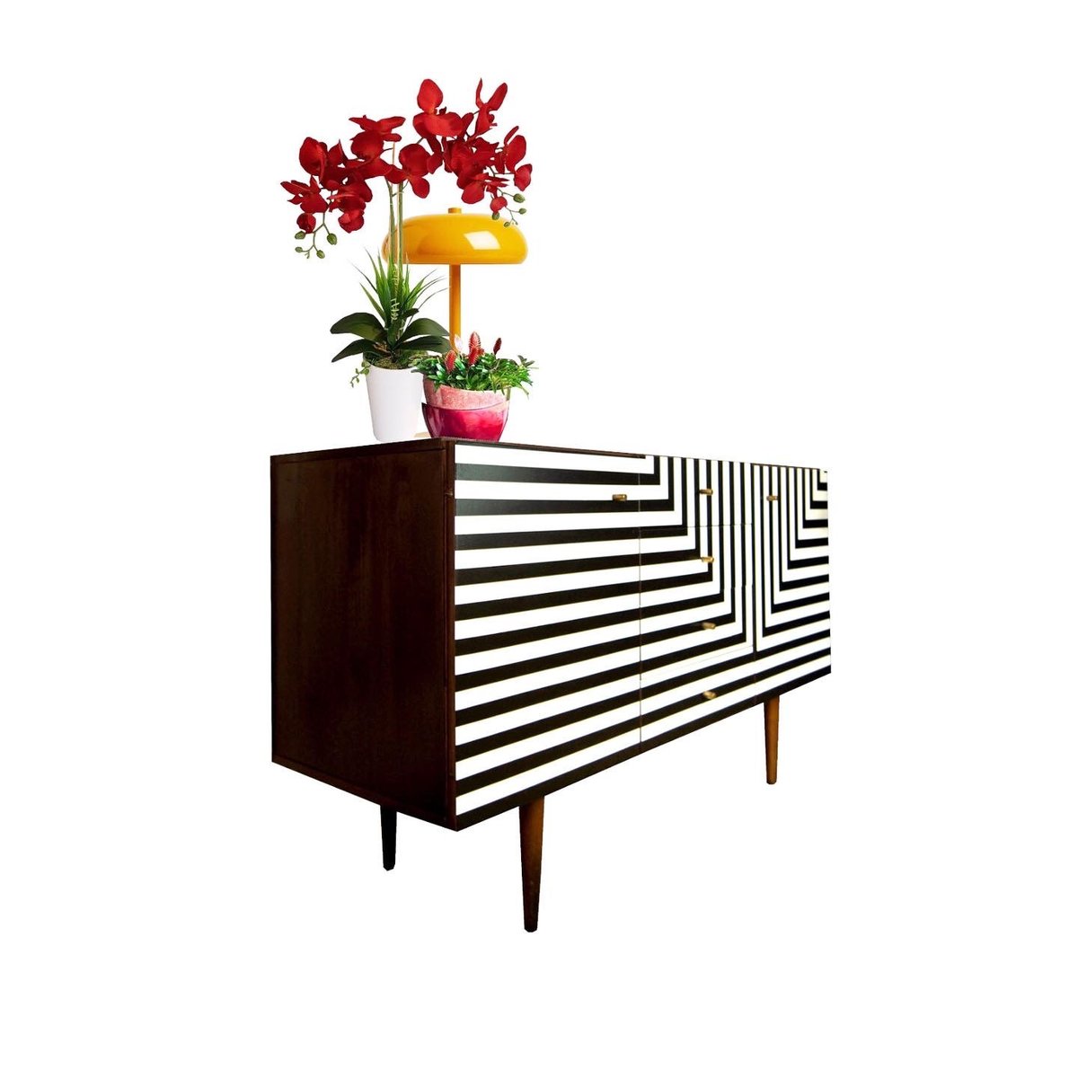 Polish Sideboard with Op Art Motif, 1968