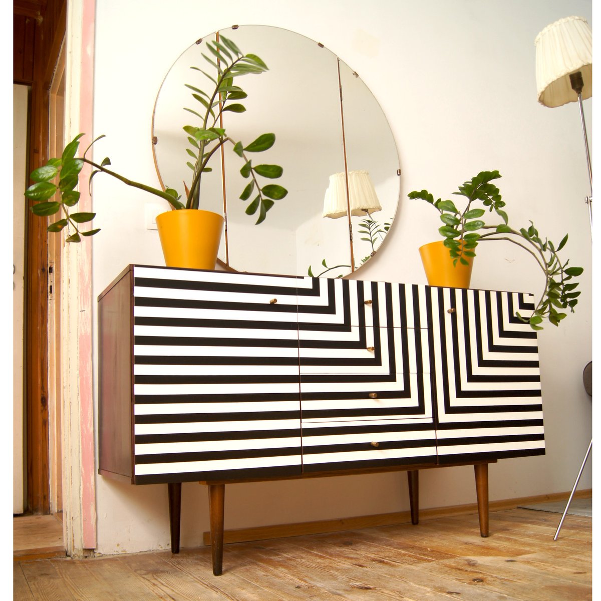 Polish Sideboard with Op Art Motif, 1968