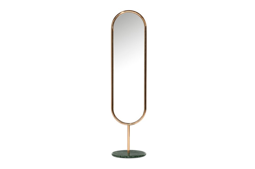 Polished Brass and Green Marble Marshmallow Floor Mirror by Royal Stranger