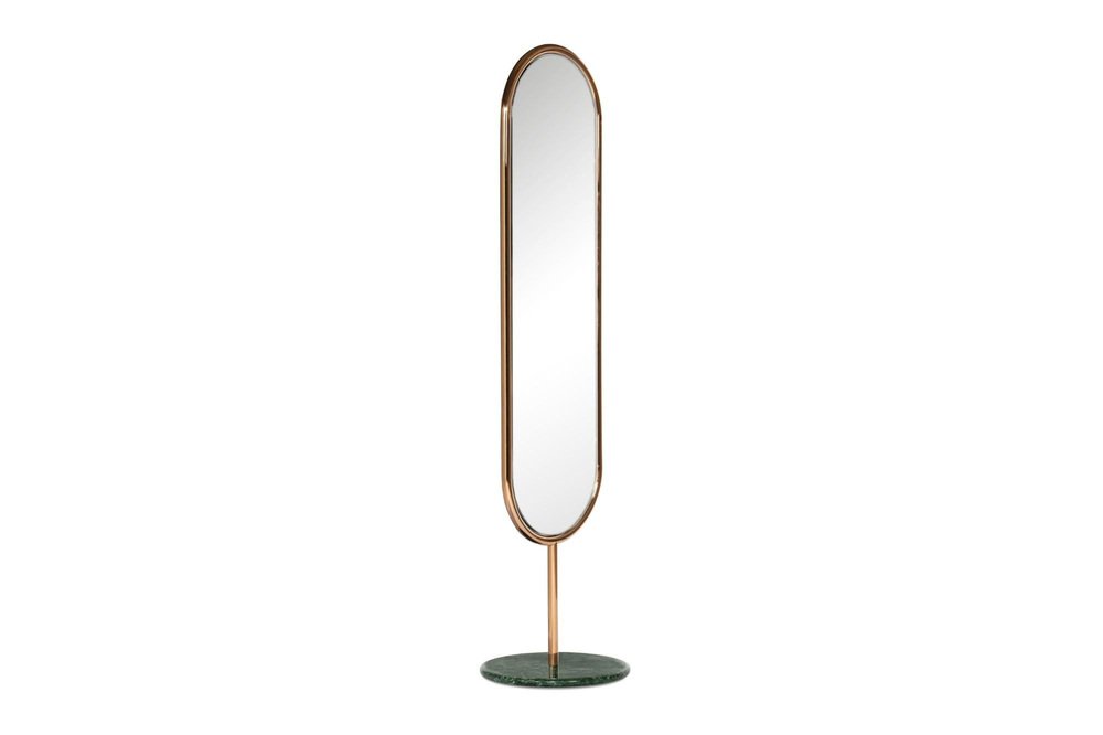 Polished Brass and Green Marble Marshmallow Floor Mirror by Royal Stranger