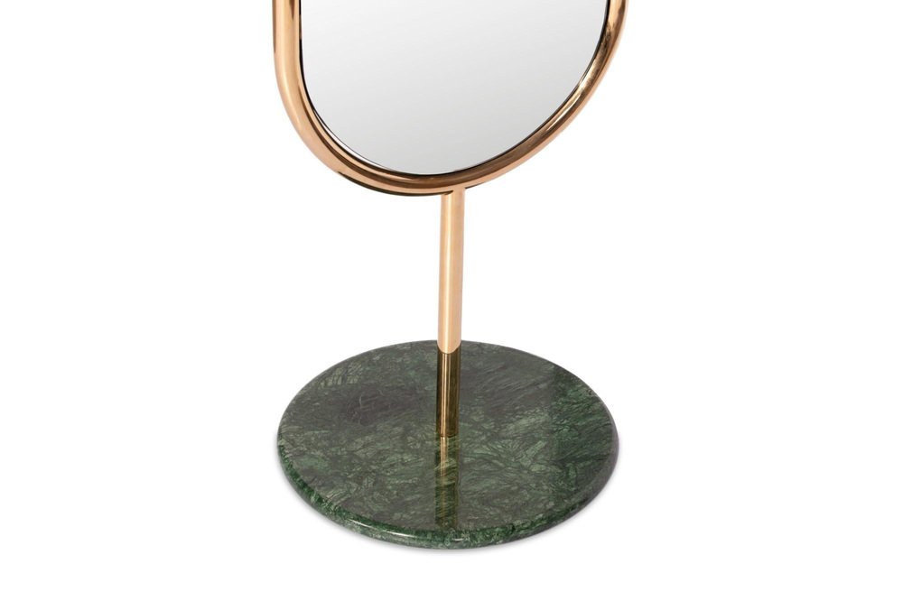 Polished Brass and Green Marble Marshmallow Floor Mirror by Royal Stranger