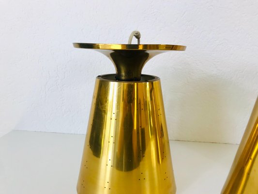 Polished Brass Pendant Lamps Attributed to Paavo Tynell, 1950s, Set of 3-PUK-688008