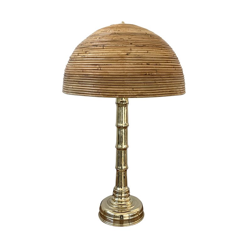 Polished Brass Table Lamps and Bamboo Diffuser, 1980s, Set of 2